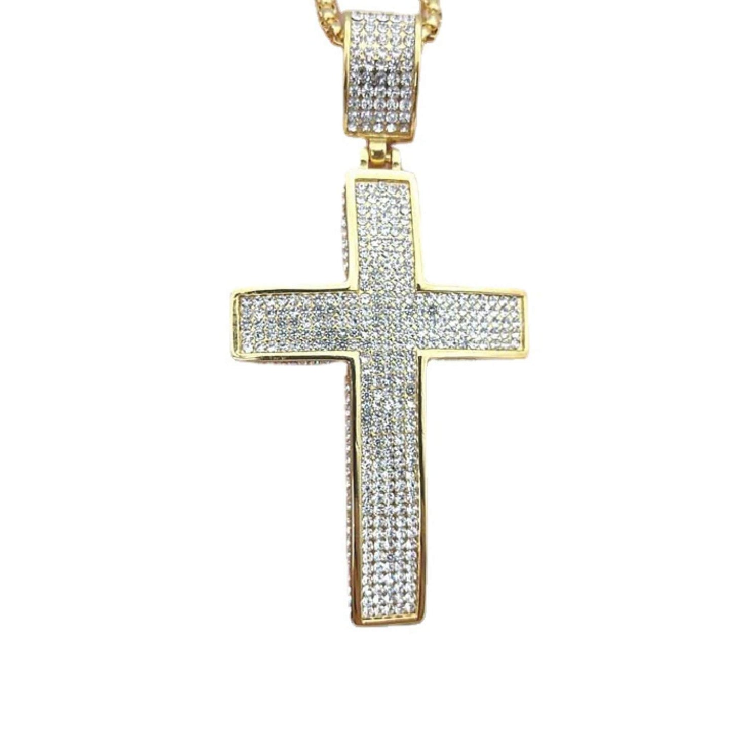 Titanium Steel Gold Plated Diamond Cross Necklace