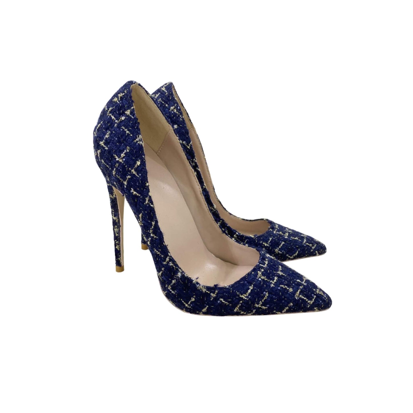 Woven High Heel Shoes 12CM Pointed Stiletto, Sky & Dark Blue