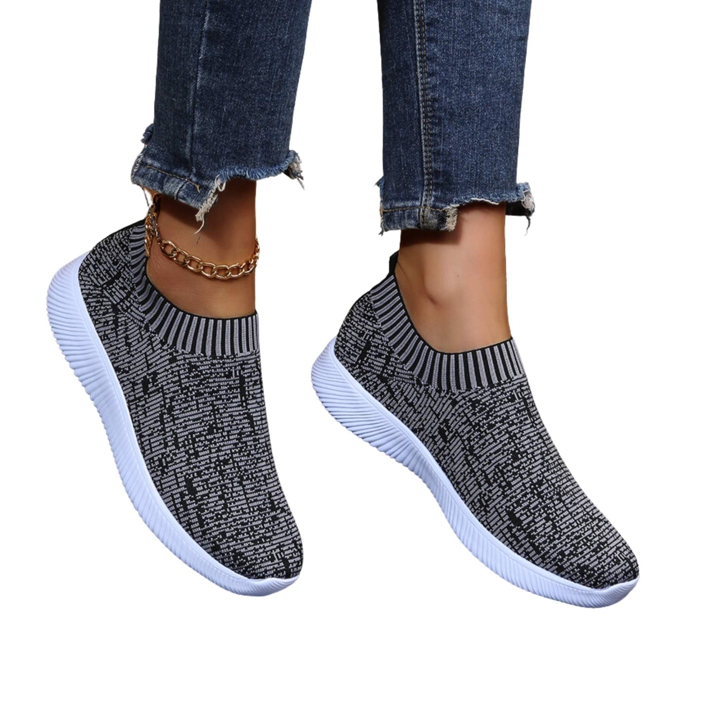 Stripe Knit Sock Shoes Flats Sneakers Running Walking Loafers