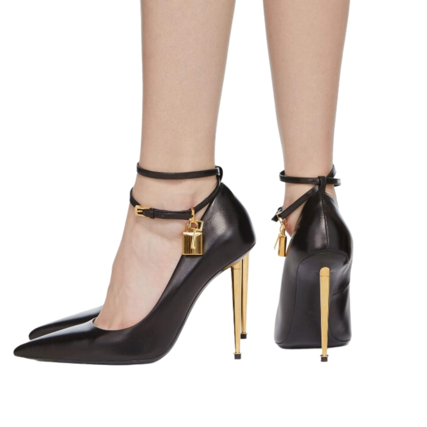 Pointed suede high heels with gold padlock design, ultra-high stiletto (8cm+), available in multiple colors for women