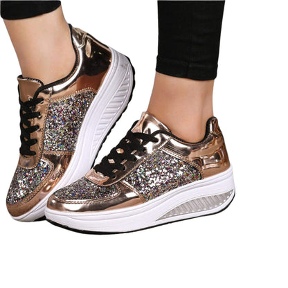 Women's Sequin Wedges Sneakers - Shiny Sport Shoes