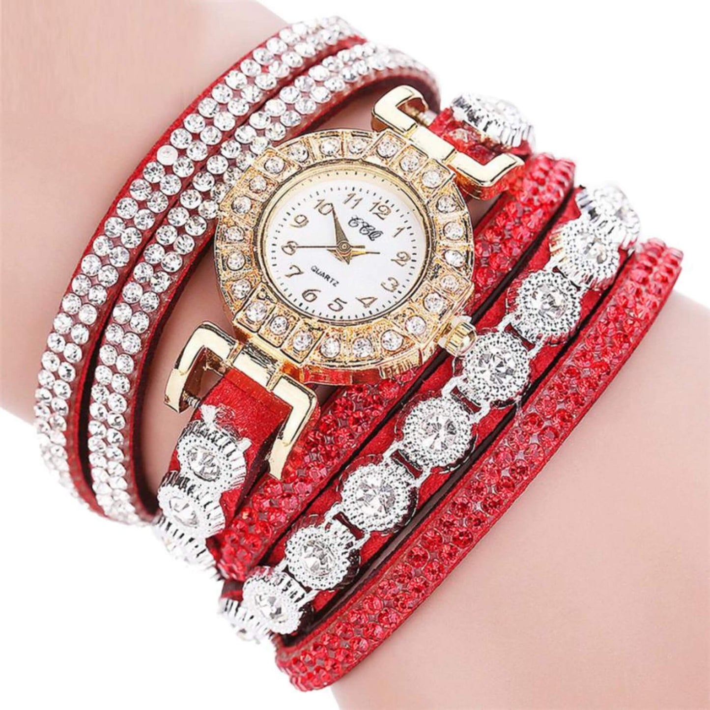 Rhinestone Leather Quartz Watch