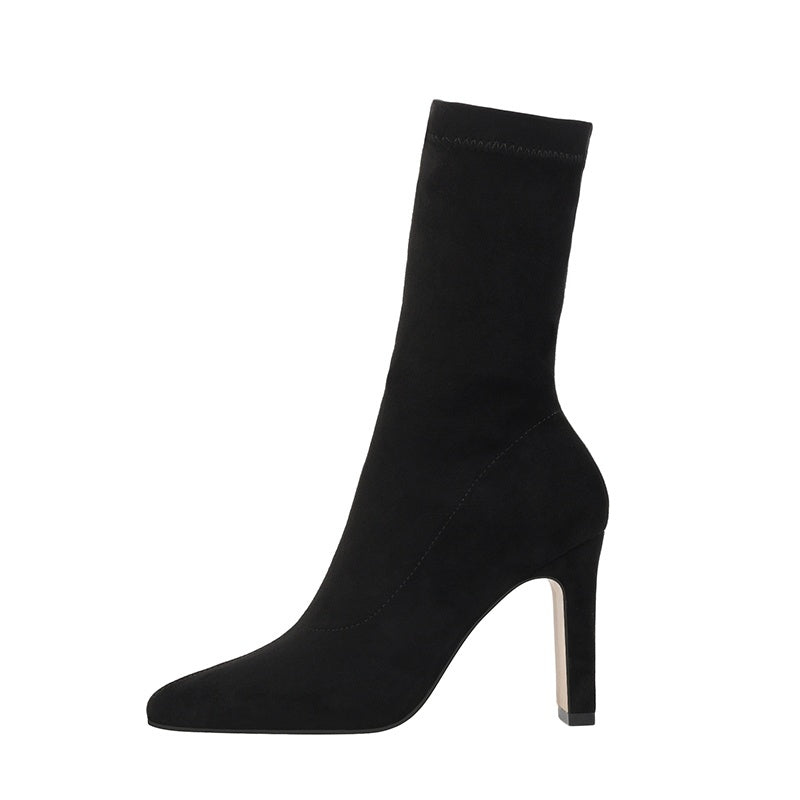 Chunky heel and fleece pointed toe boots