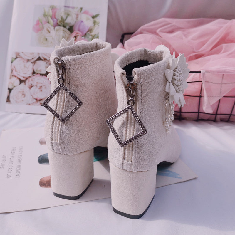 Handmade Women's Shoes Fleece Pointed Toe Women's Rhinestone Boots