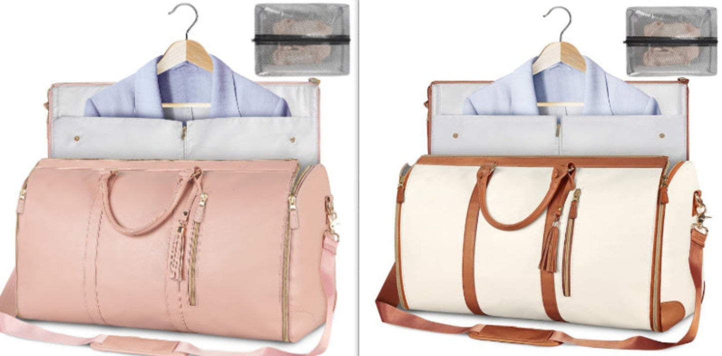 Waterproof travel duffle handbag in a sleek design, featuring sturdy handles and a detachable shoulder strap, set against a scenic outdoor backdrop