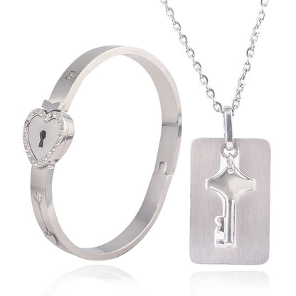 Titanium Steel Love Lock Bracelet & Necklace Set