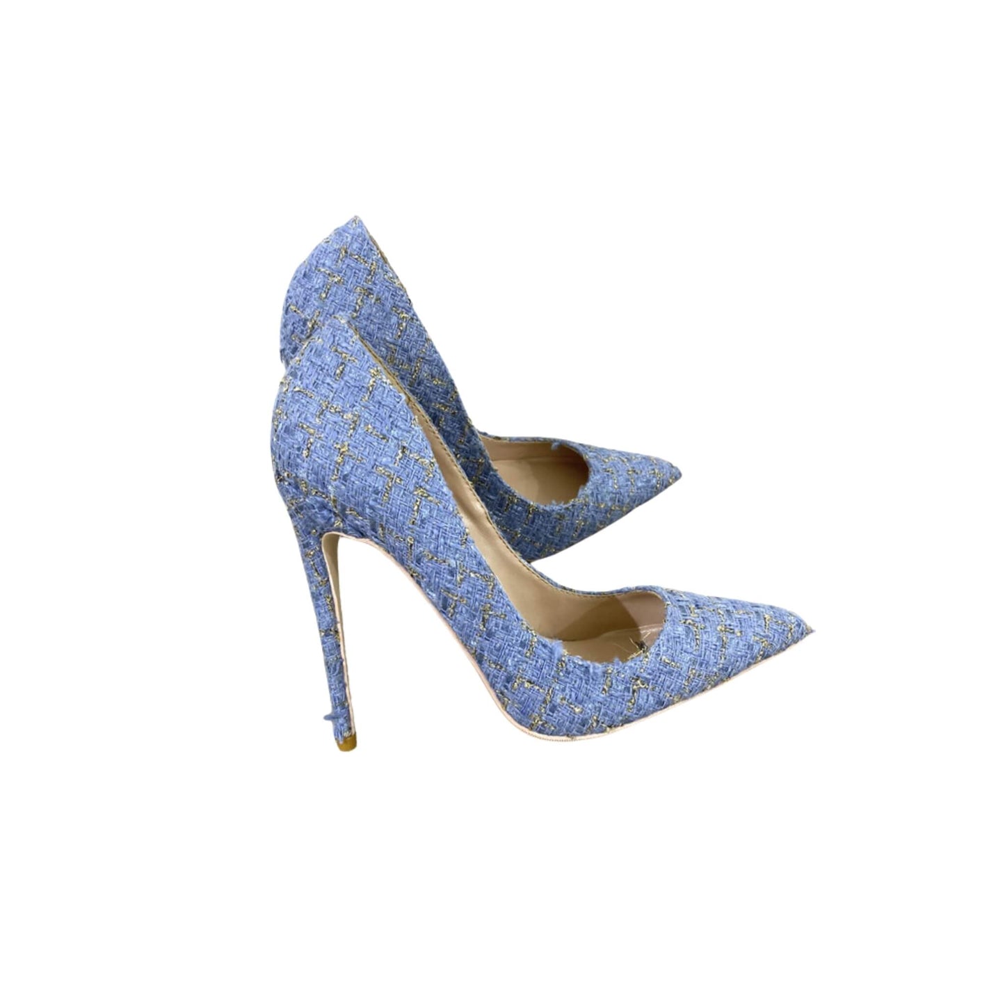 Woven High Heel Shoes 12CM Pointed Stiletto, Sky & Dark Blue