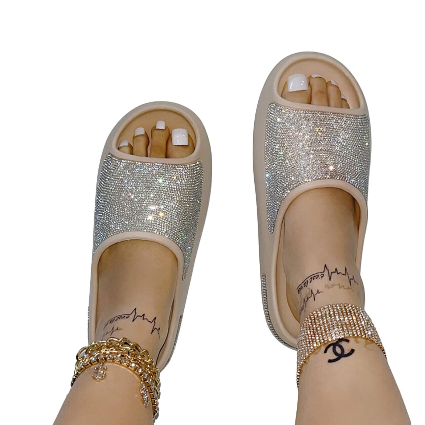 Rhinestone Peep Toe Thick Sole Fashion Slides