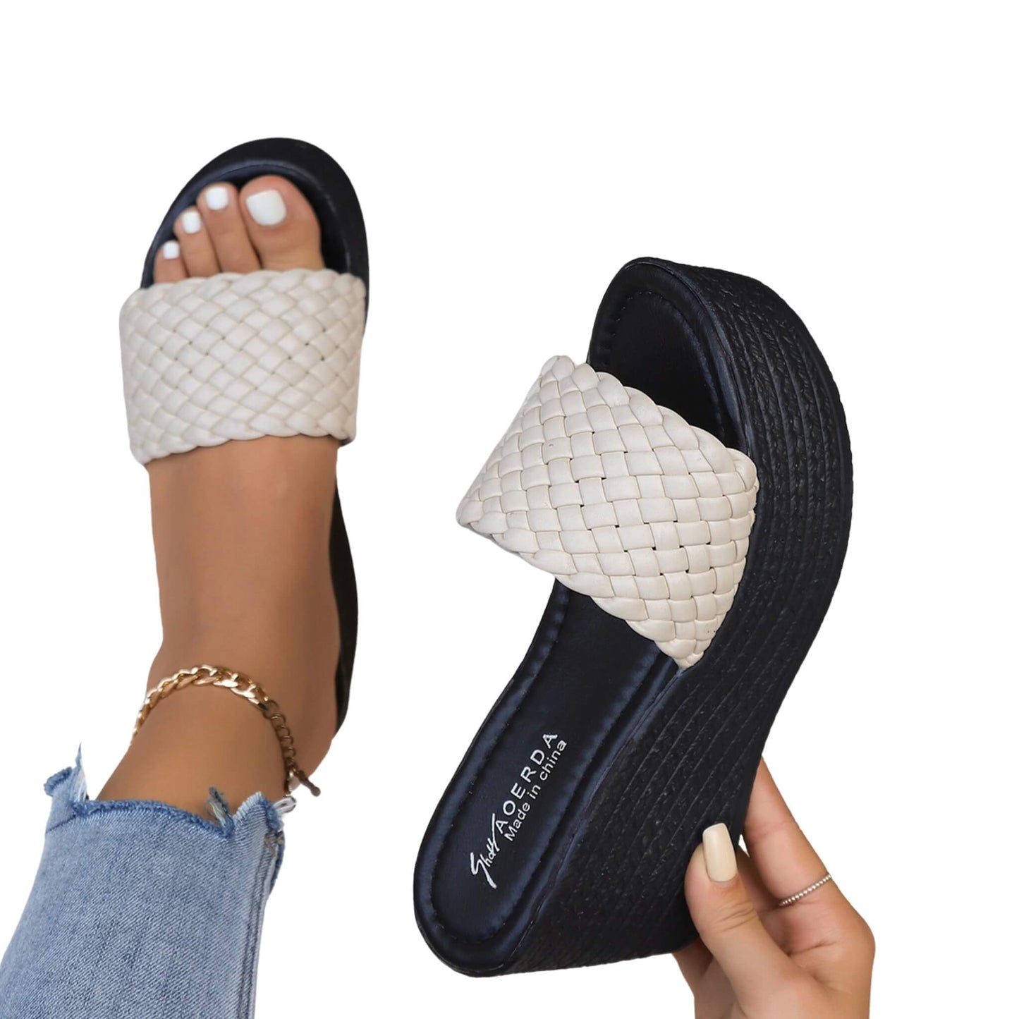 Plus Size Wedge Peep-toe Slippers