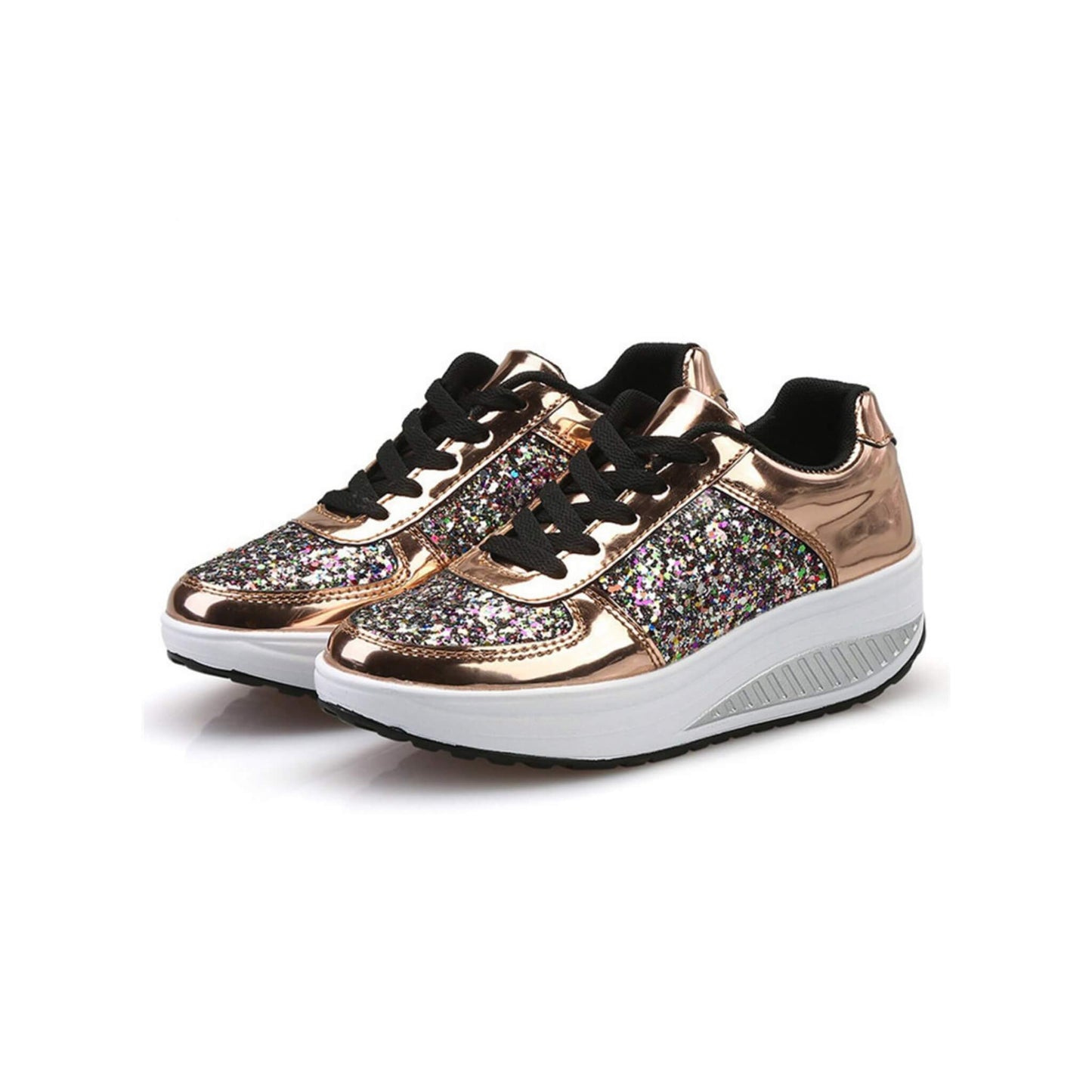 Women's Sequin Wedges Sneakers - Shiny Sport Shoes