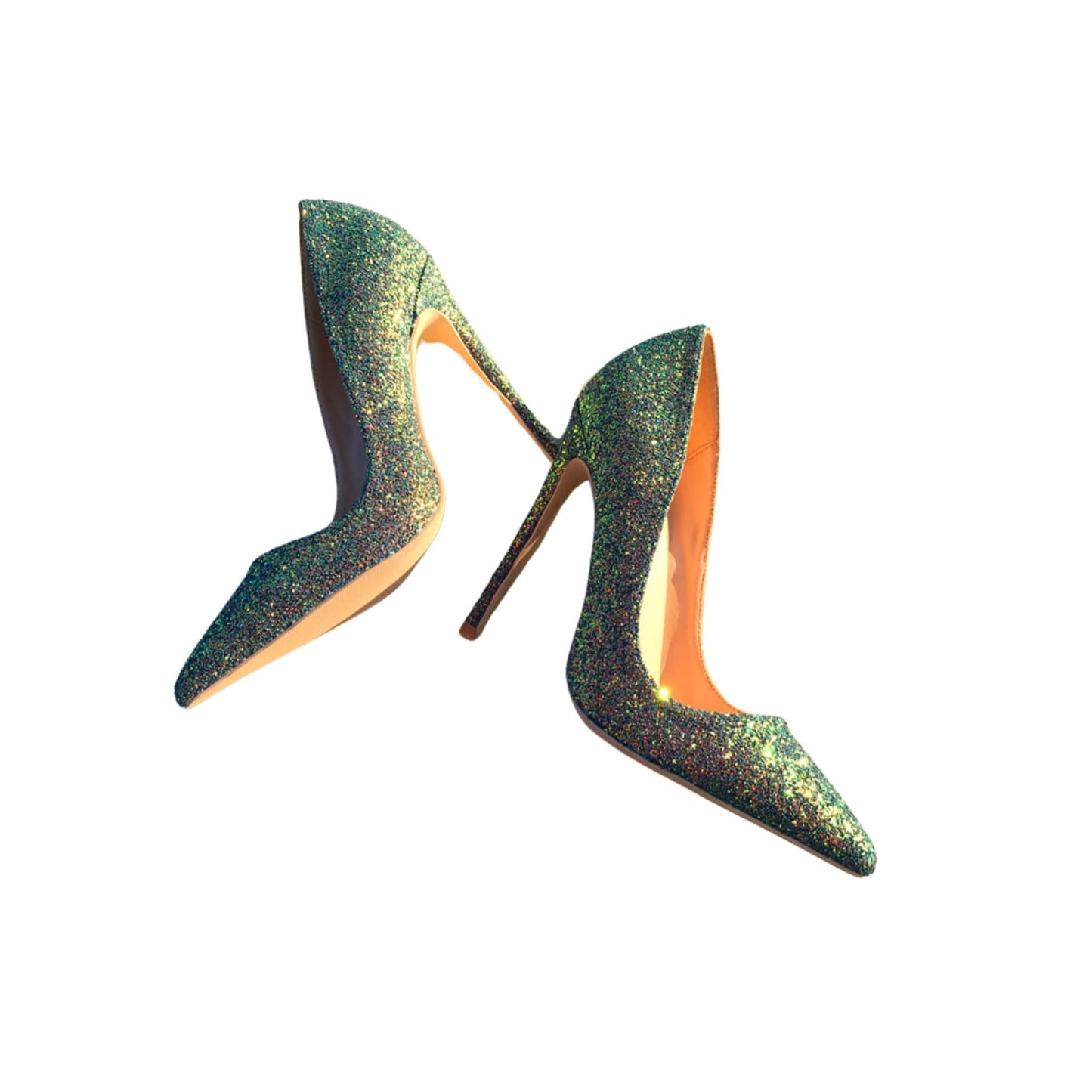 Women’s Green Sequined Stiletto Heels, Pointed Toe, High Heel (12cm), Rubber Sole, Perfect for Banquets & Casual Occasions. Sizes 34-44