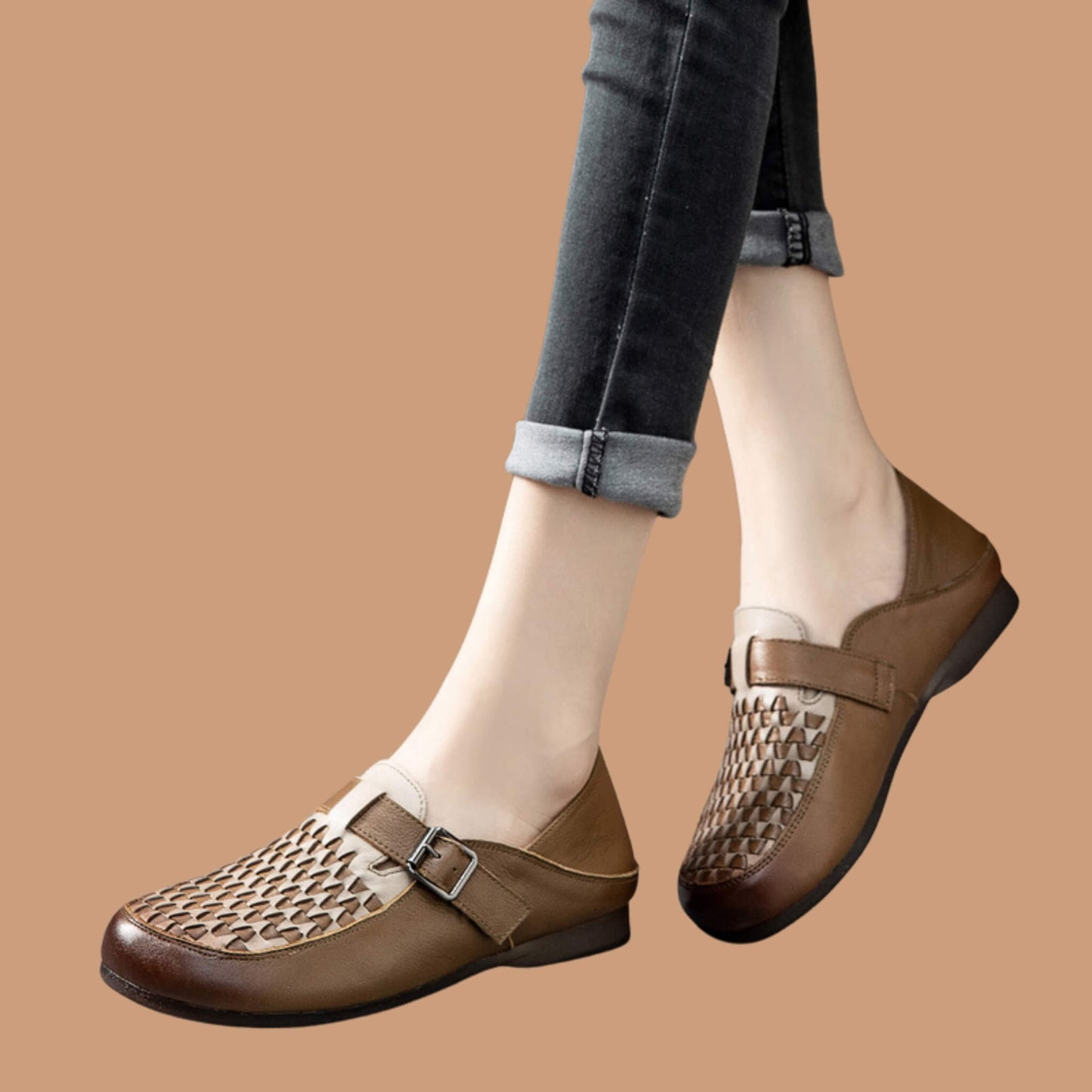 Vintage Leather Hand-woven Flat-heel Women's Shoes