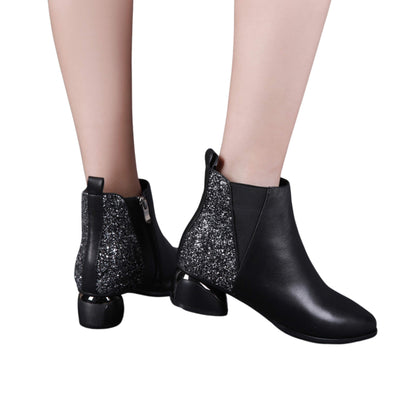 Mid-heel leather chunky heel ankle boots