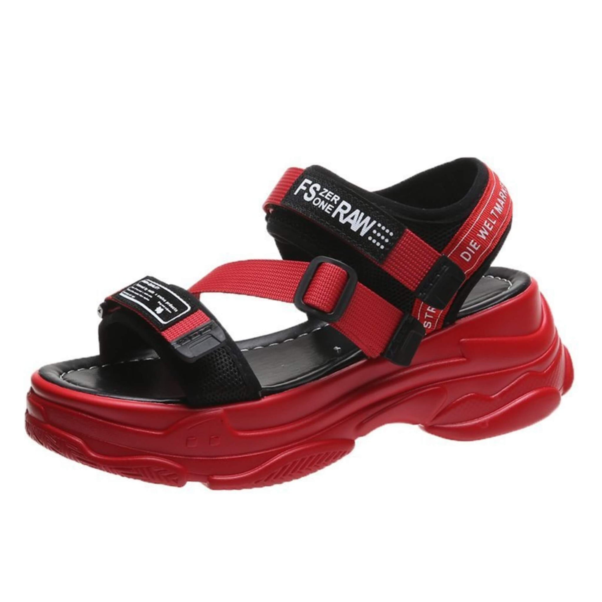 Women's Velcro sandals with round toe, flat sponge heel (6-8cm), rubber sole, lightweight, wear-resistant. Available in white, red, black