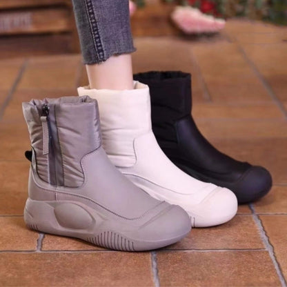 Winter Plush Snow Boots With Side Zipper Warm Thick-sole Non-slip Waterproof Short Shoes For Women