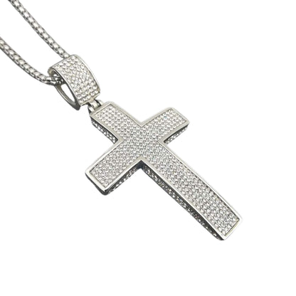 Titanium Steel Gold Plated Diamond Cross Necklace