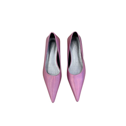 Mid Heel Stiletto Pumps for Women in black, silver, green, pink. Pointed toe, low-top, with a rubber sole, perfect for daily wear and casual occasions