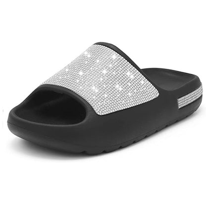 Rhinestone Peep Toe Thick Sole Fashion Slides