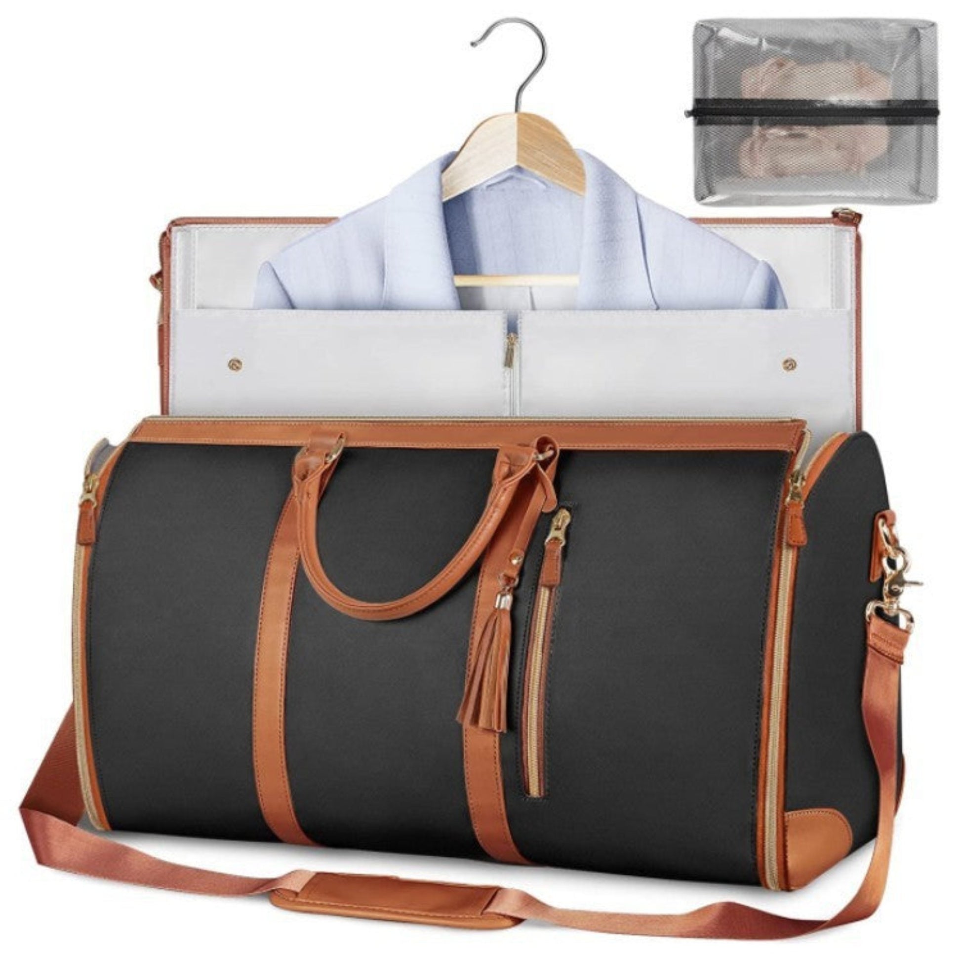 Waterproof travel duffle handbag in a sleek design, featuring sturdy handles and a detachable shoulder strap, set against a scenic outdoor backdrop