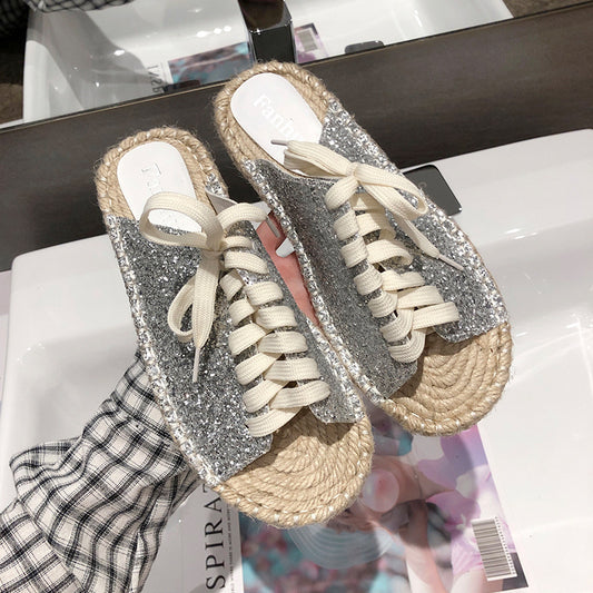 Linen sequined sandals and slippers