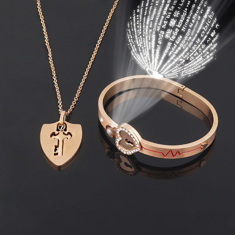 Titanium Steel Love Lock Bracelet & Necklace Set