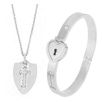 Titanium Steel Love Lock Bracelet & Necklace Set