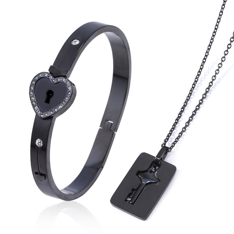 Titanium Steel Love Lock Bracelet & Necklace Set