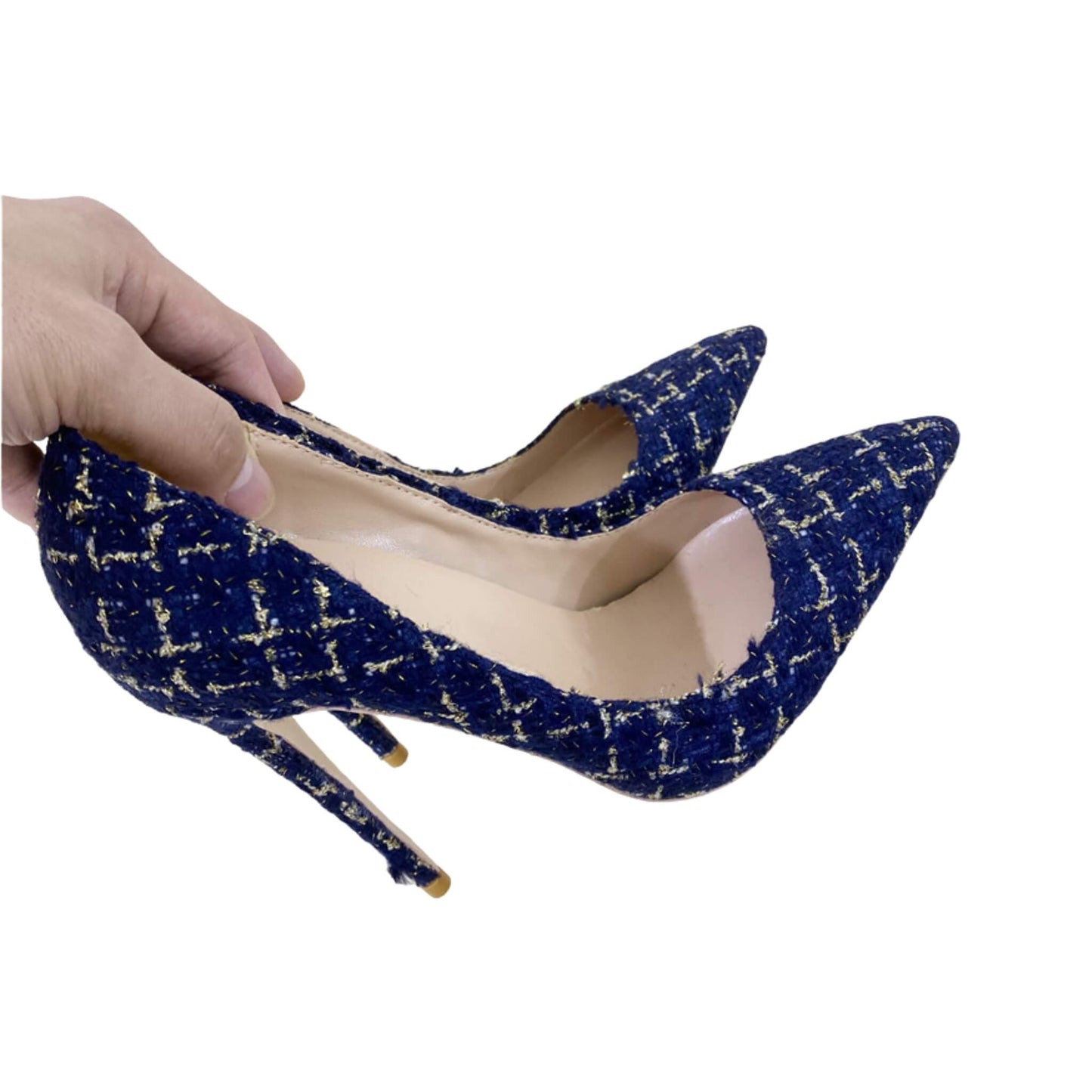 Woven High Heel Shoes 12CM Pointed Stiletto, Sky & Dark Blue