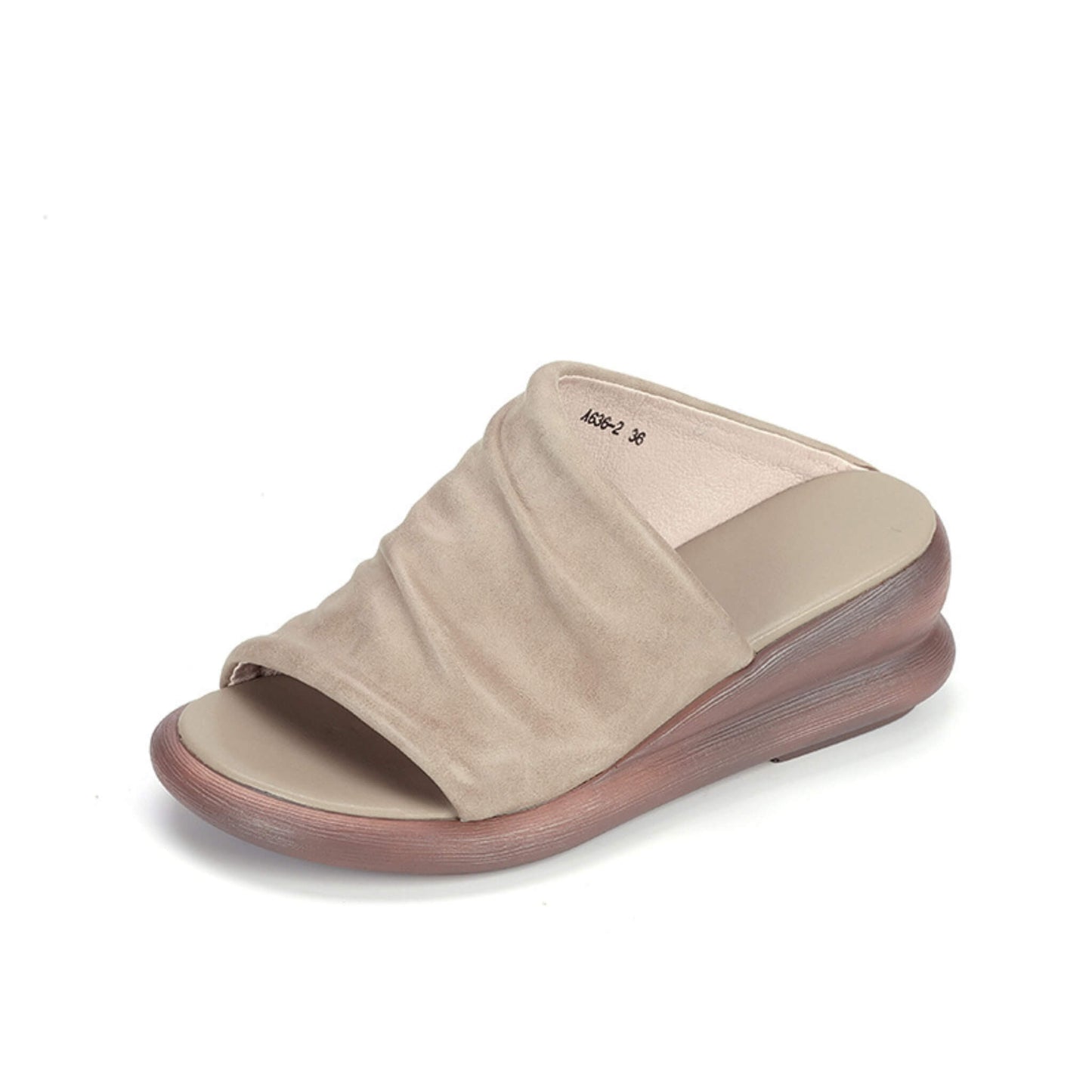 Summer Leather Slippers with cowhide upper, PU foam sole, round toe, and vintage design. Perfect wedge sandals for women’s outdoor wear