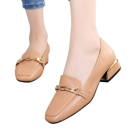 Top Layer Cowhide Leather Shoes Spring Mid-heel Ladies Shoes