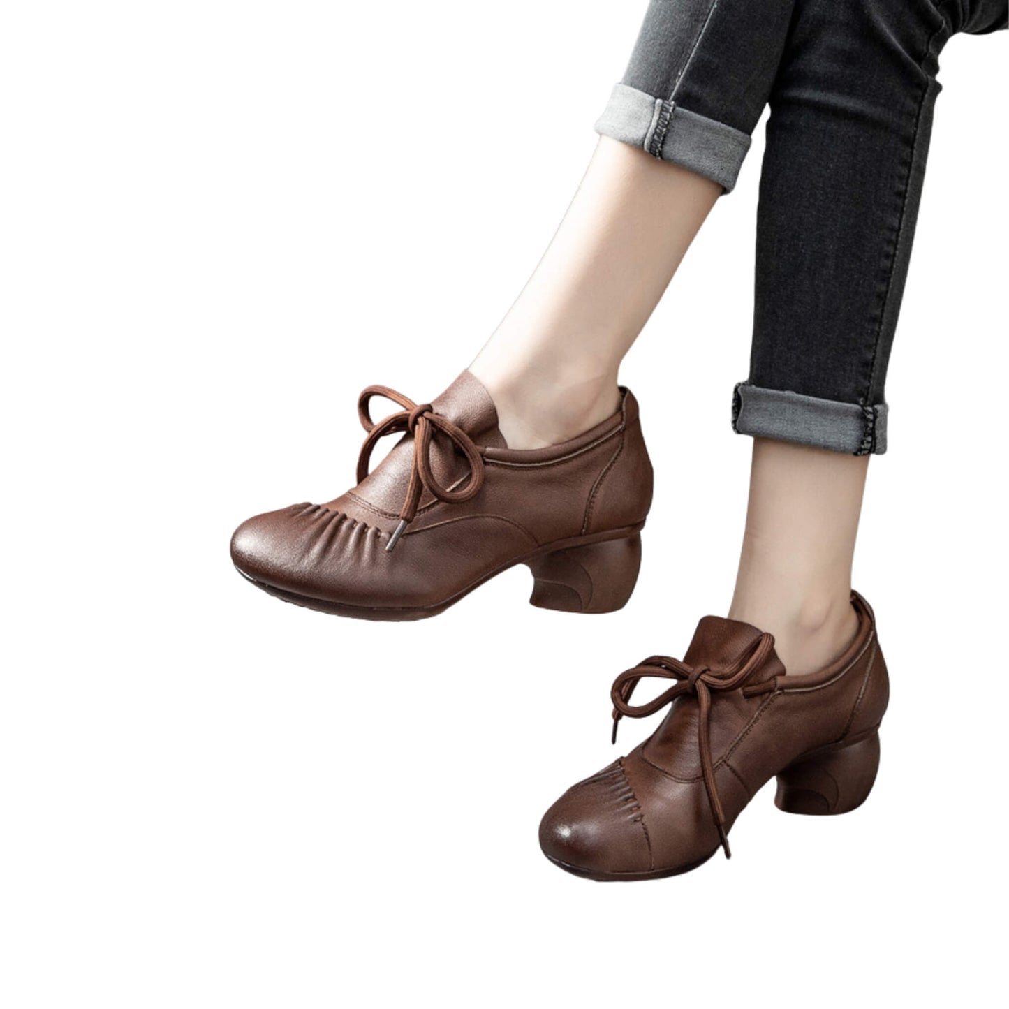 Vintage Fold Leather Deep Mouth Women's Shoes