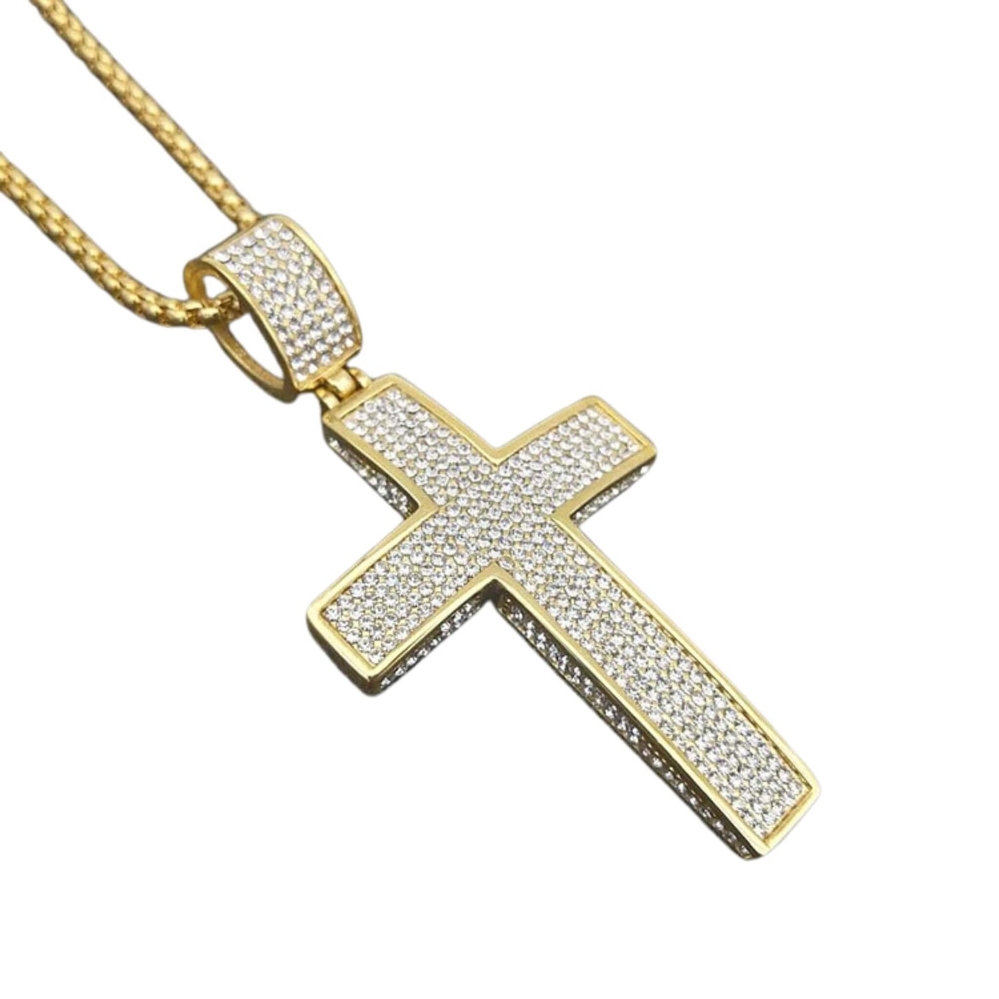 Titanium Steel Gold Plated Diamond Cross Necklace