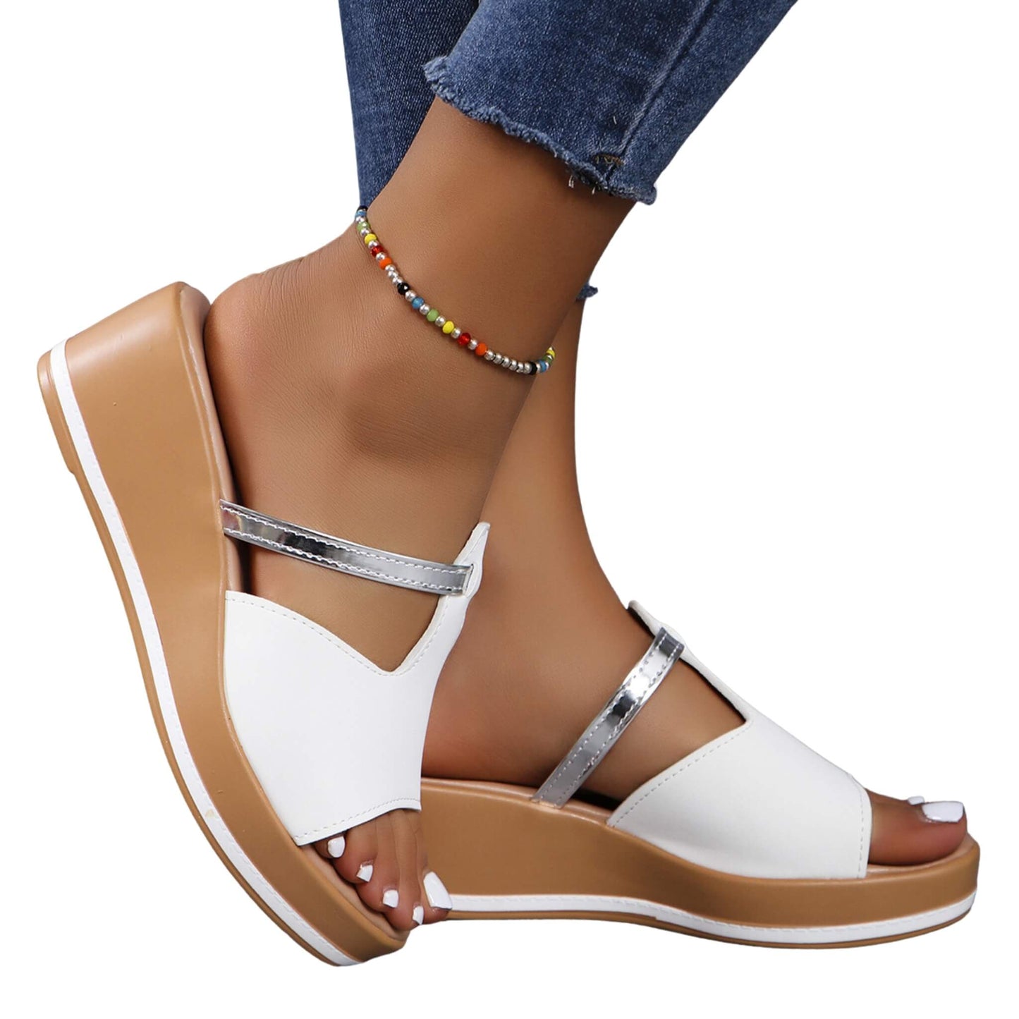 Summer Peep-toe Wedges Sandals Casual Thick Sole Heightening Slippers Fashion Outdoor Slides Shoes Women