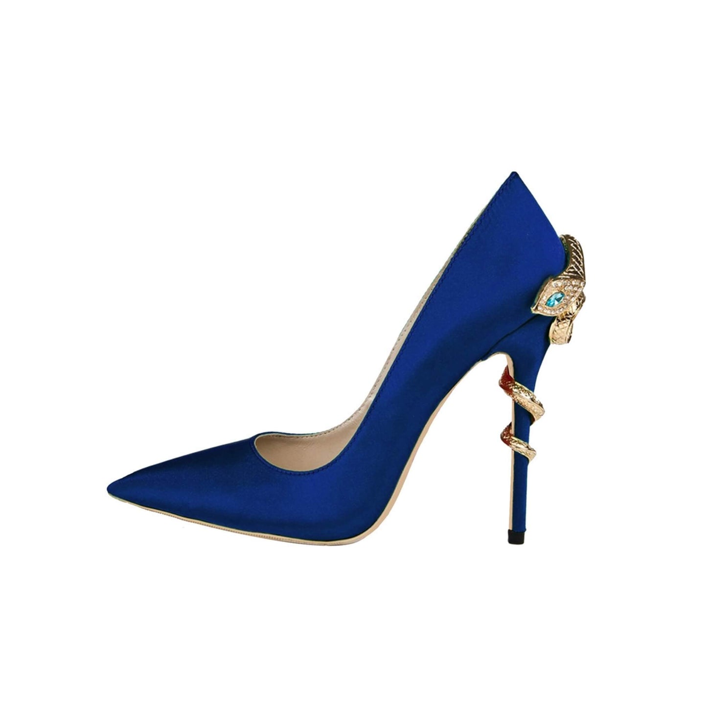 Elegant pointed-toe high heels with stiletto design, solid color patent leather finish, and rhinestone details for women