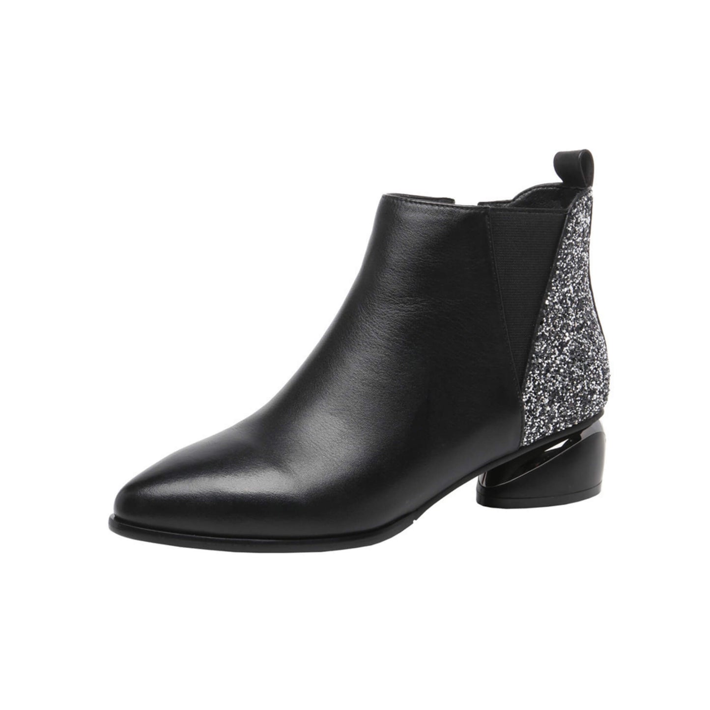 Mid-heel leather chunky heel ankle boots