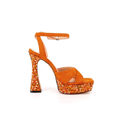 Waterproof Platform Wedding High Heels – Orange Suede, 14CM Heel