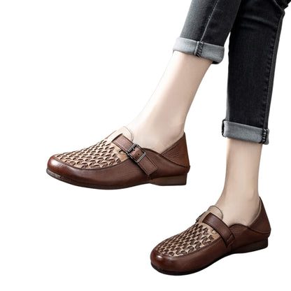 Vintage Leather Hand-woven Flat-heel Women's Shoes