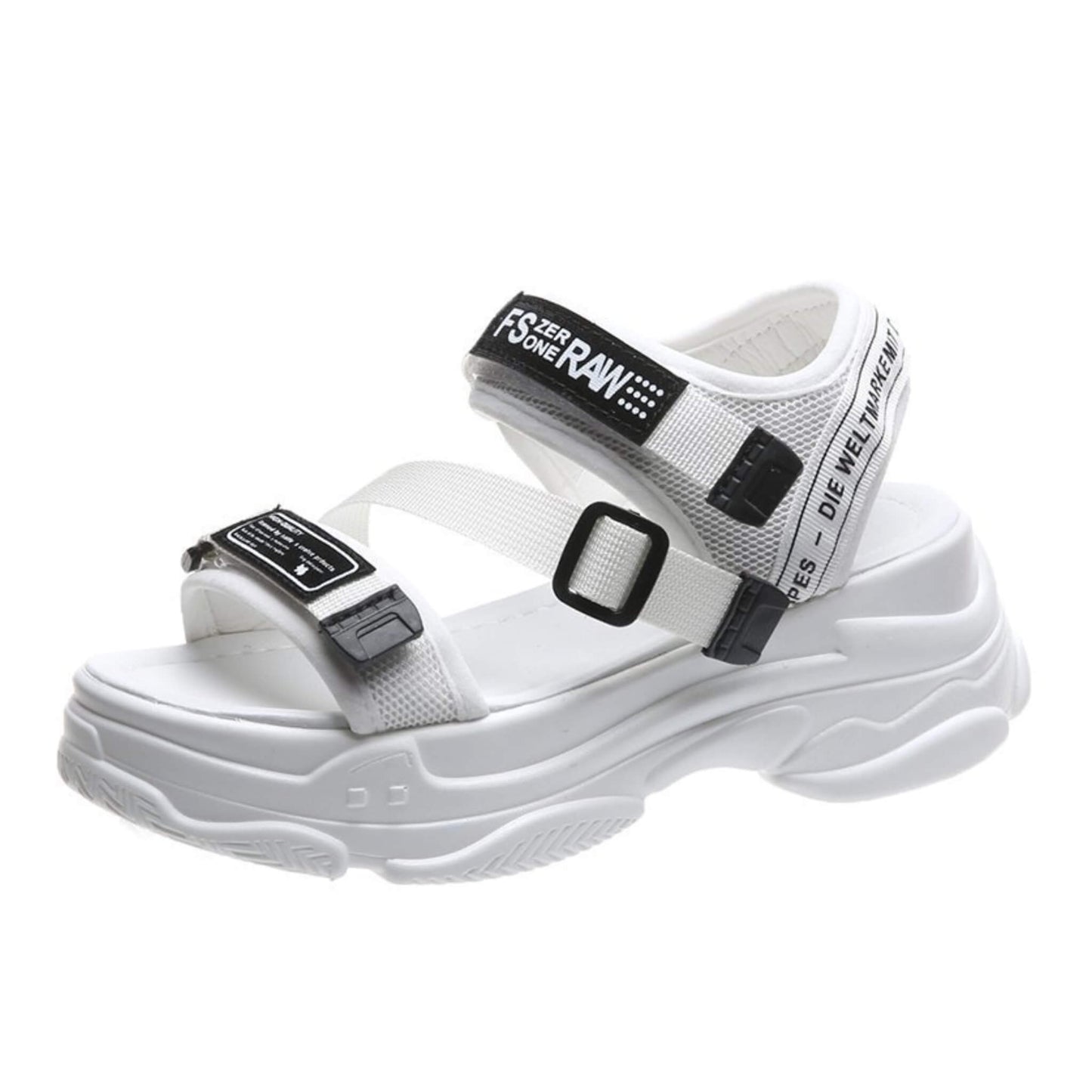 Women's Velcro sandals with round toe, flat sponge heel (6-8cm), rubber sole, lightweight, wear-resistant. Available in white, red, black