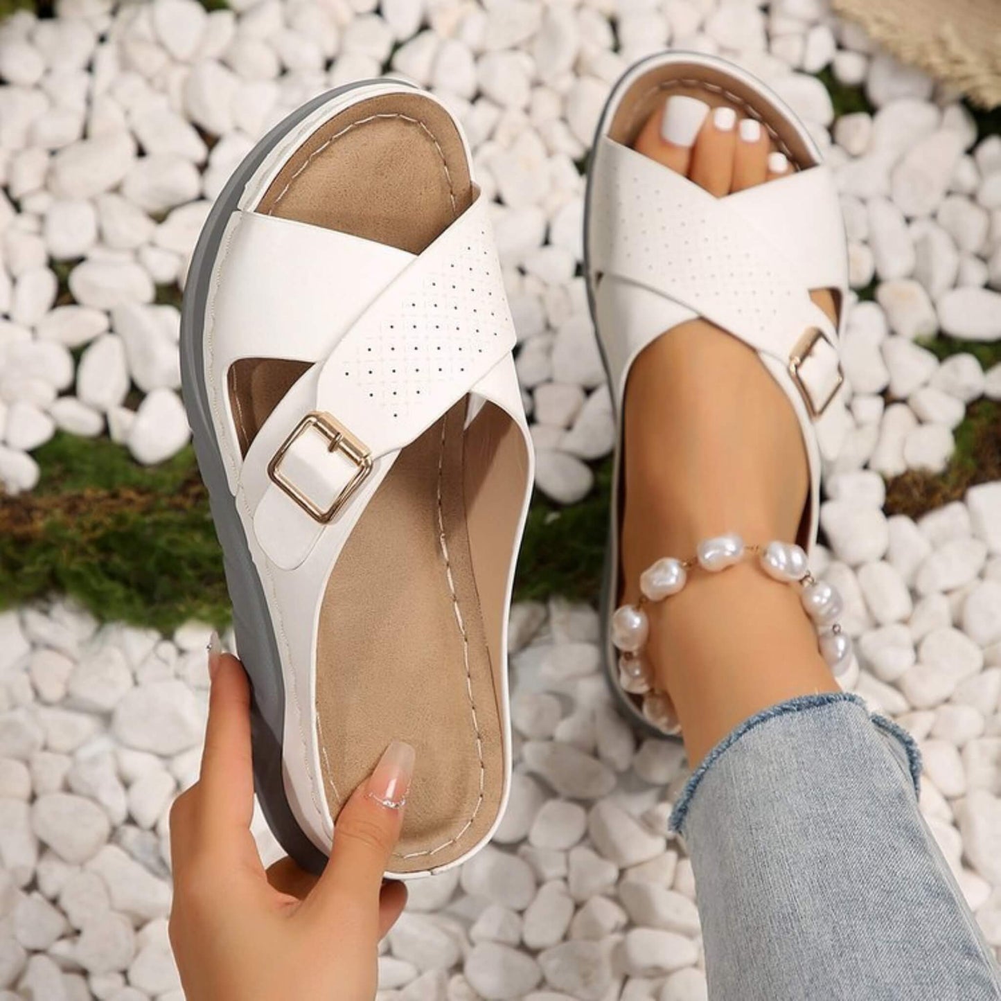 New Buckle Cross-Design Wedge Sandals for Women, Open "Fish Mouth" Toe, PU Upper, EVA Sole, Ideal for Beach, Casual, and Vacation Wear