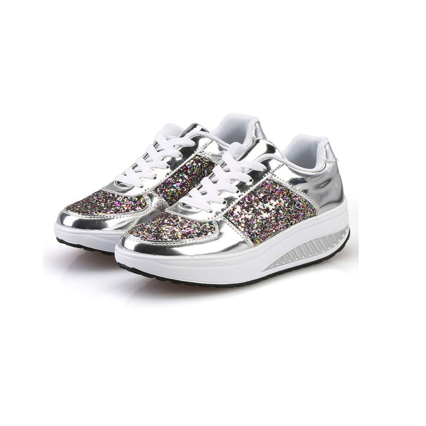 Women's Sequin Wedges Sneakers - Shiny Sport Shoes