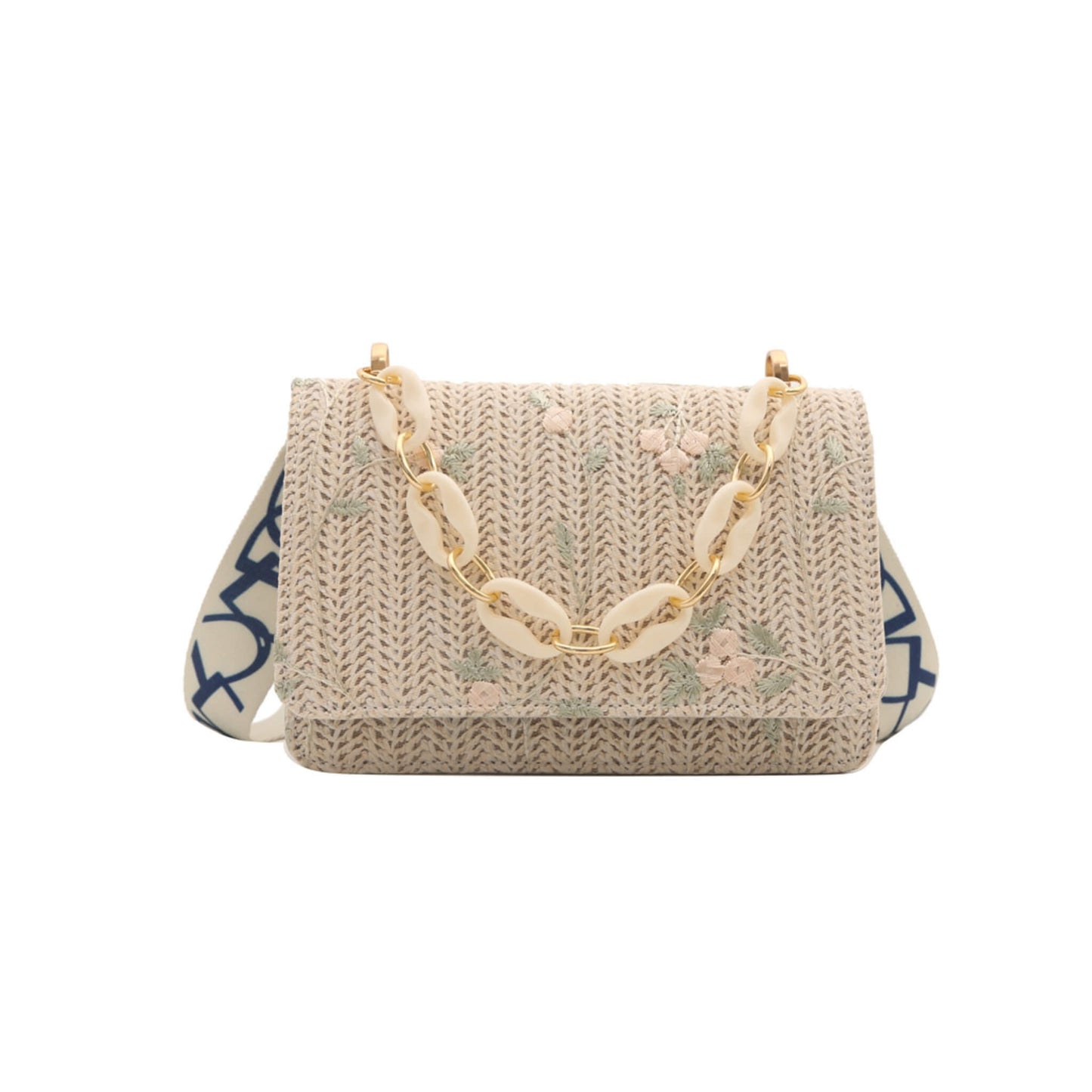 Women's Fashion Straw Small Square Bag Acrylic Chain