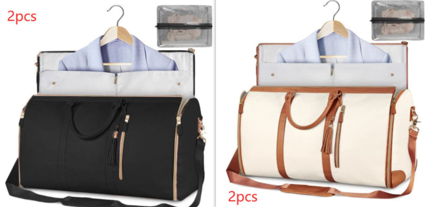 Waterproof travel duffle handbag in a sleek design, featuring sturdy handles and a detachable shoulder strap, set against a scenic outdoor backdrop