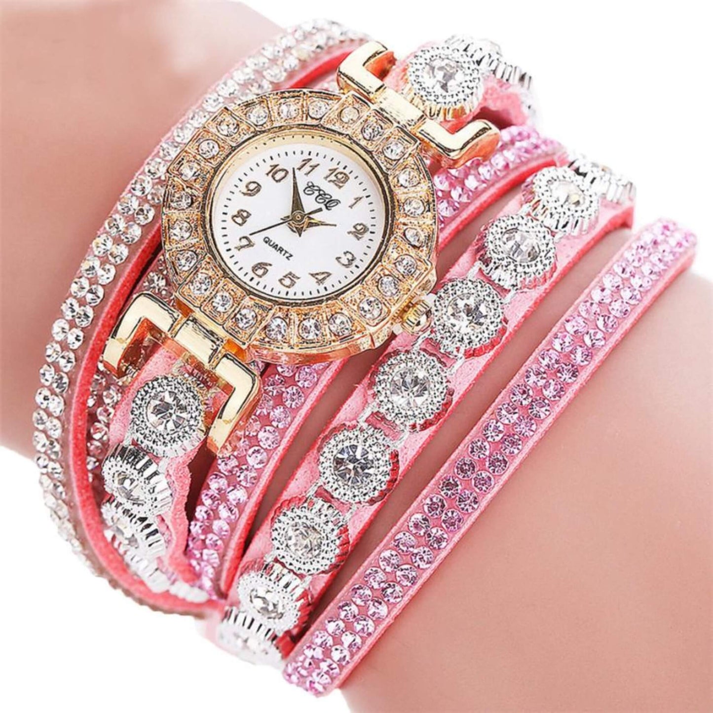 Rhinestone Leather Quartz Watch