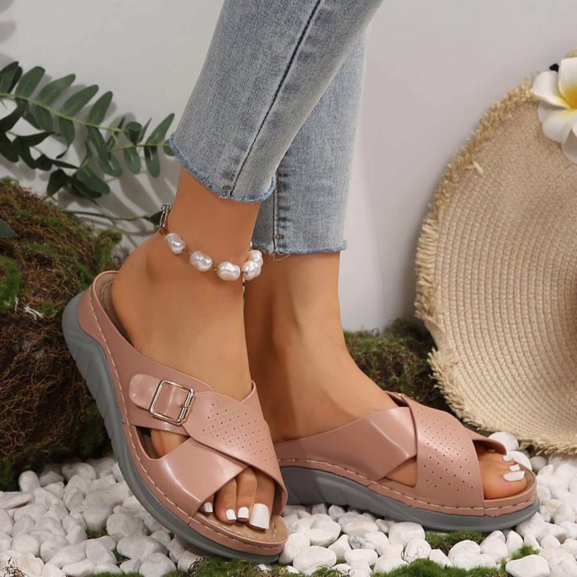 New Buckle Cross-Design Wedge Sandals for Women, Open "Fish Mouth" Toe, PU Upper, EVA Sole, Ideal for Beach, Casual, and Vacation Wear