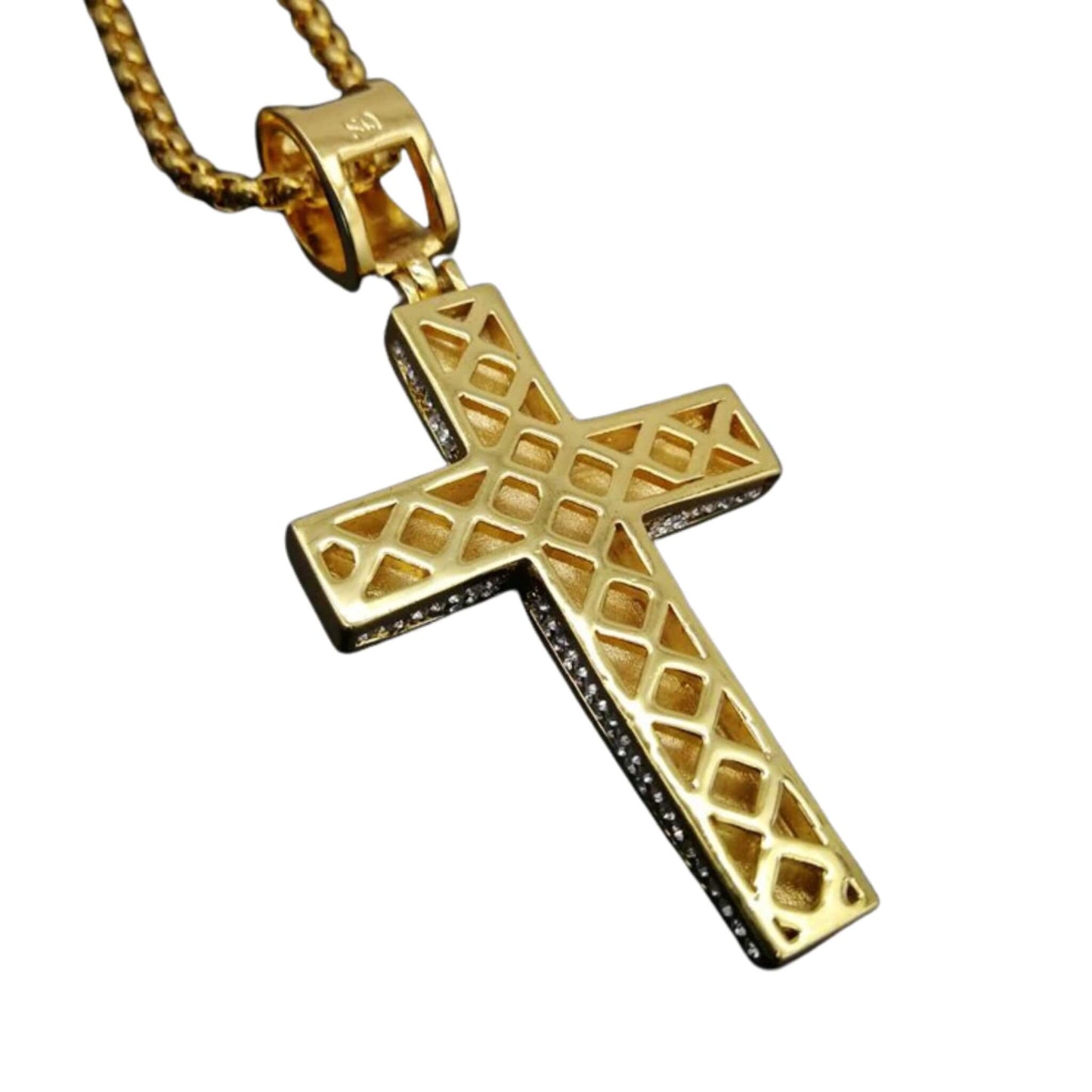 Titanium Steel Gold Plated Diamond Cross Necklace