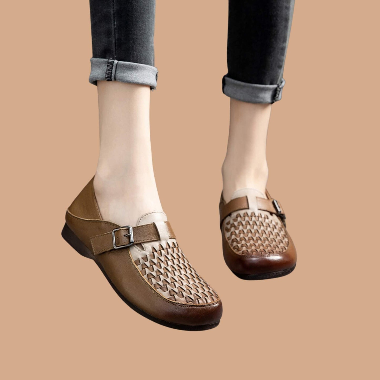 Vintage Leather Hand-woven Flat-heel Women's Shoes