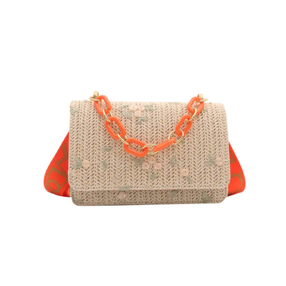 Women's Fashion Straw Small Square Bag Acrylic Chain