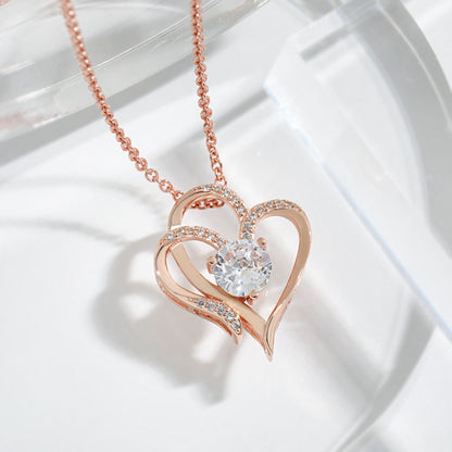 Double Love Zircon Rhinestone Necklace - Heart shaped