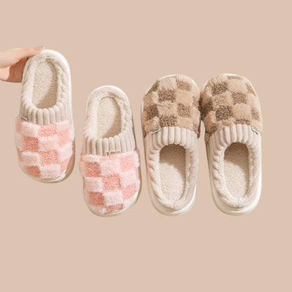 Plush Plaid Home Slippers