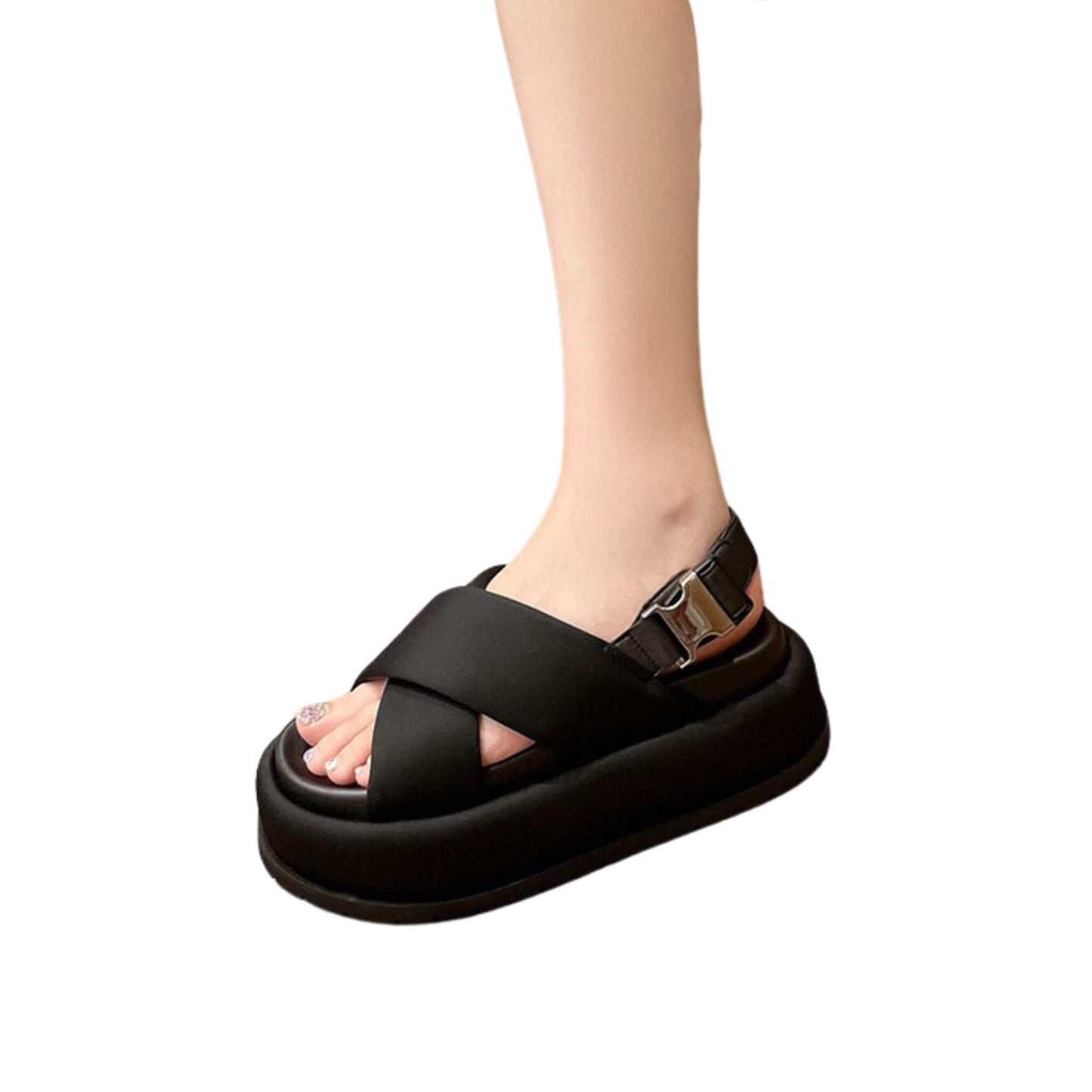 Retro Roman-style cross leather sandals for women. Mid-heel open-toe design, available in black and apricot. Sizes 35-40